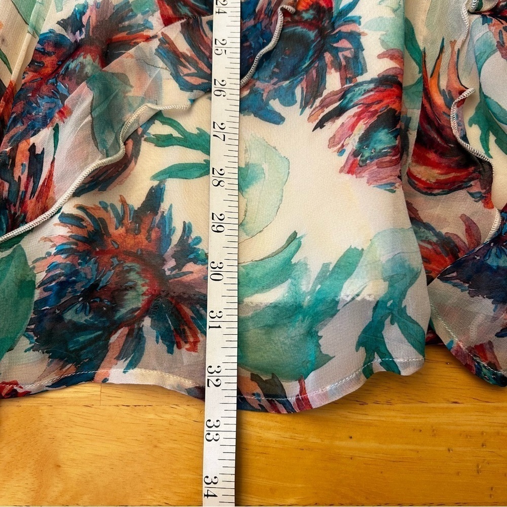 ANTHROPOLOGIE • Watercolor Floral Ruffle Strappy Back Mini Dress - Picture 14 of 16